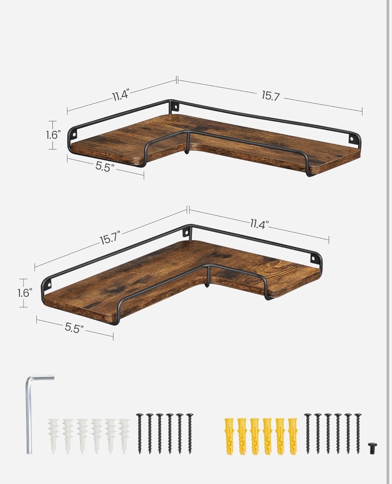 VASAGLE 2-Piece Corner Floating Wall Shelf Set