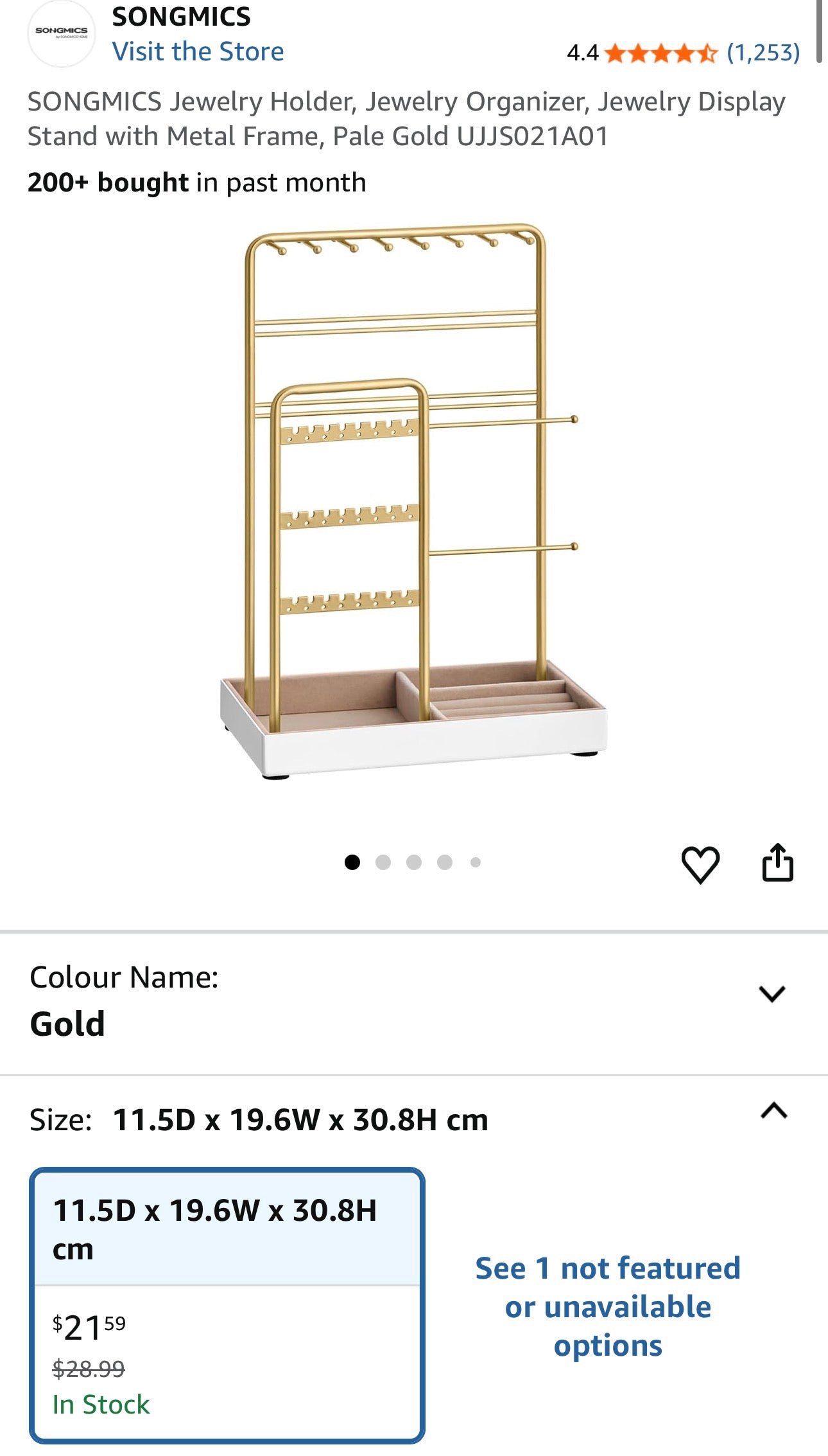 SONGMICS Gold Metal Jewelry Stand