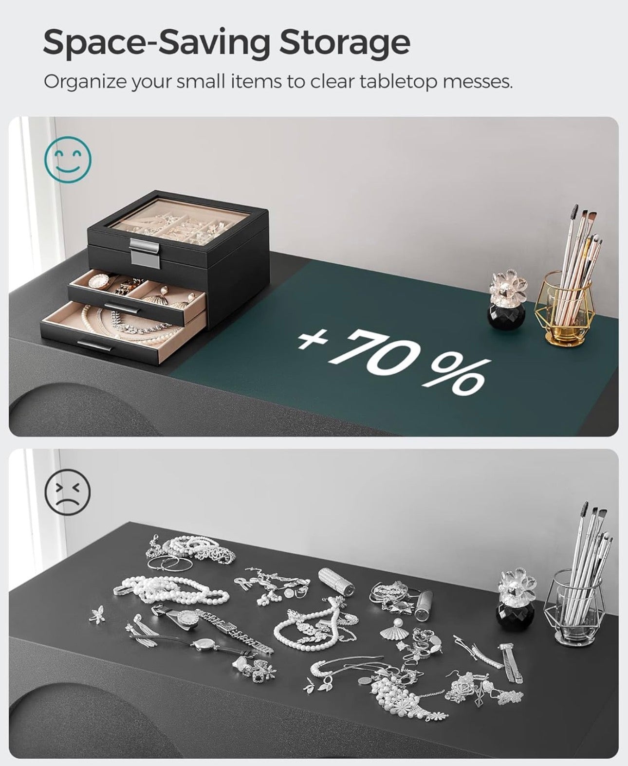SONGMICS 3-Layer Jewelry Box Organizer with Glass Lid