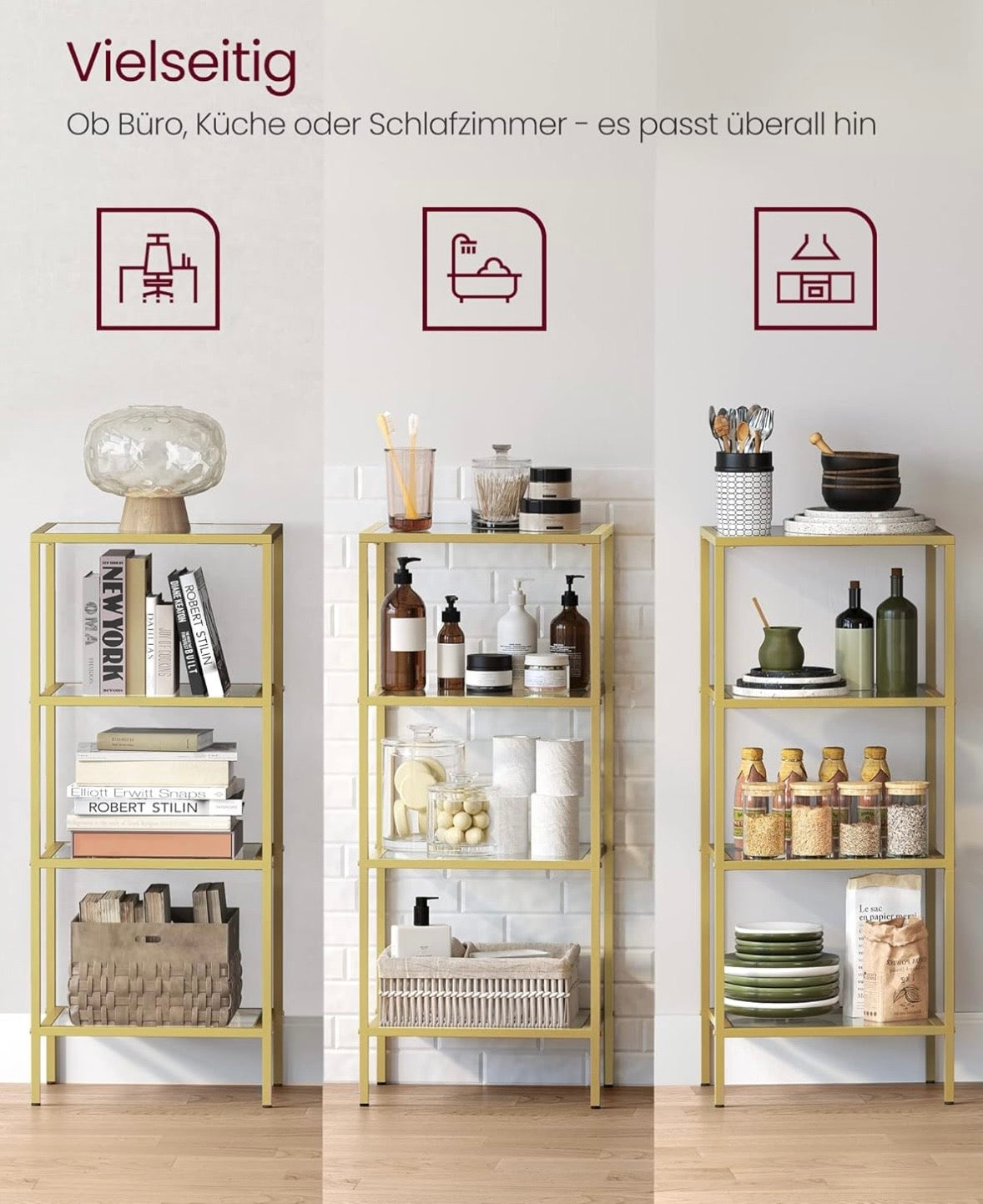Modern Gold & Glass 4-Tier Display Shelf