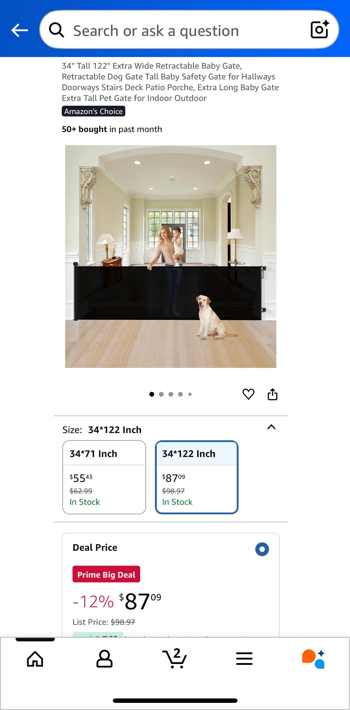 MOMSSY Extra-Wide Retractable Baby & Pet Gate – 122” Wide x 34” Tall (40% Off Amazon Sale Price)