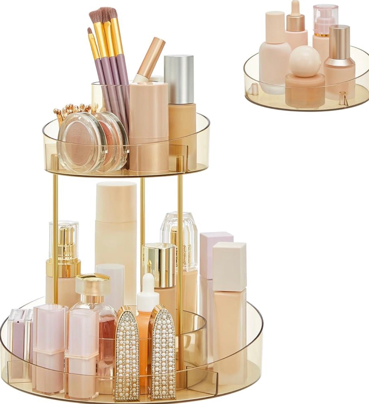 SONGMICS HOME 2-Tier Rotating Makeup Organizer with Extra Tray