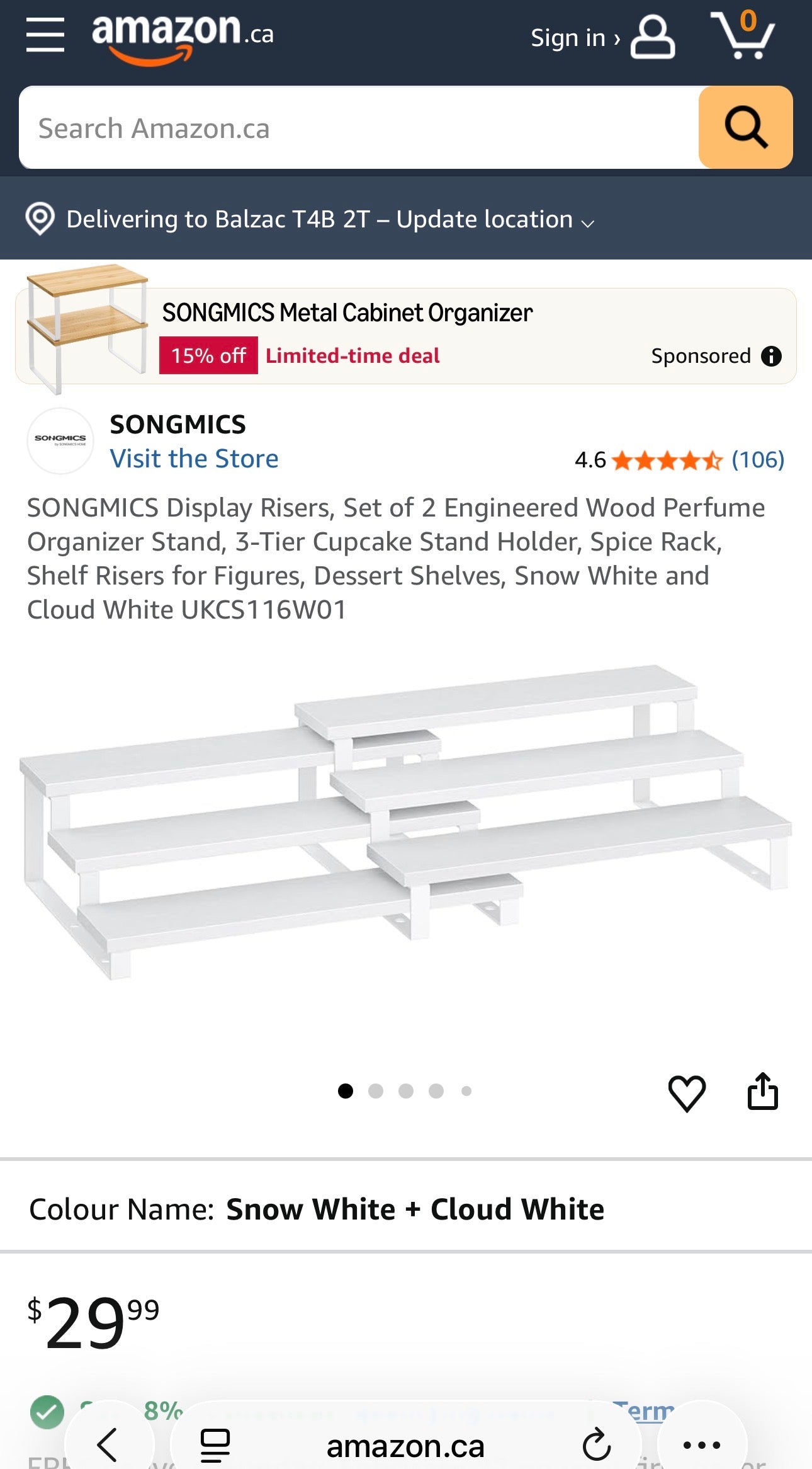 SONGMICS 3-Tier Spice Rack Organizer – Snow White + Cloud White