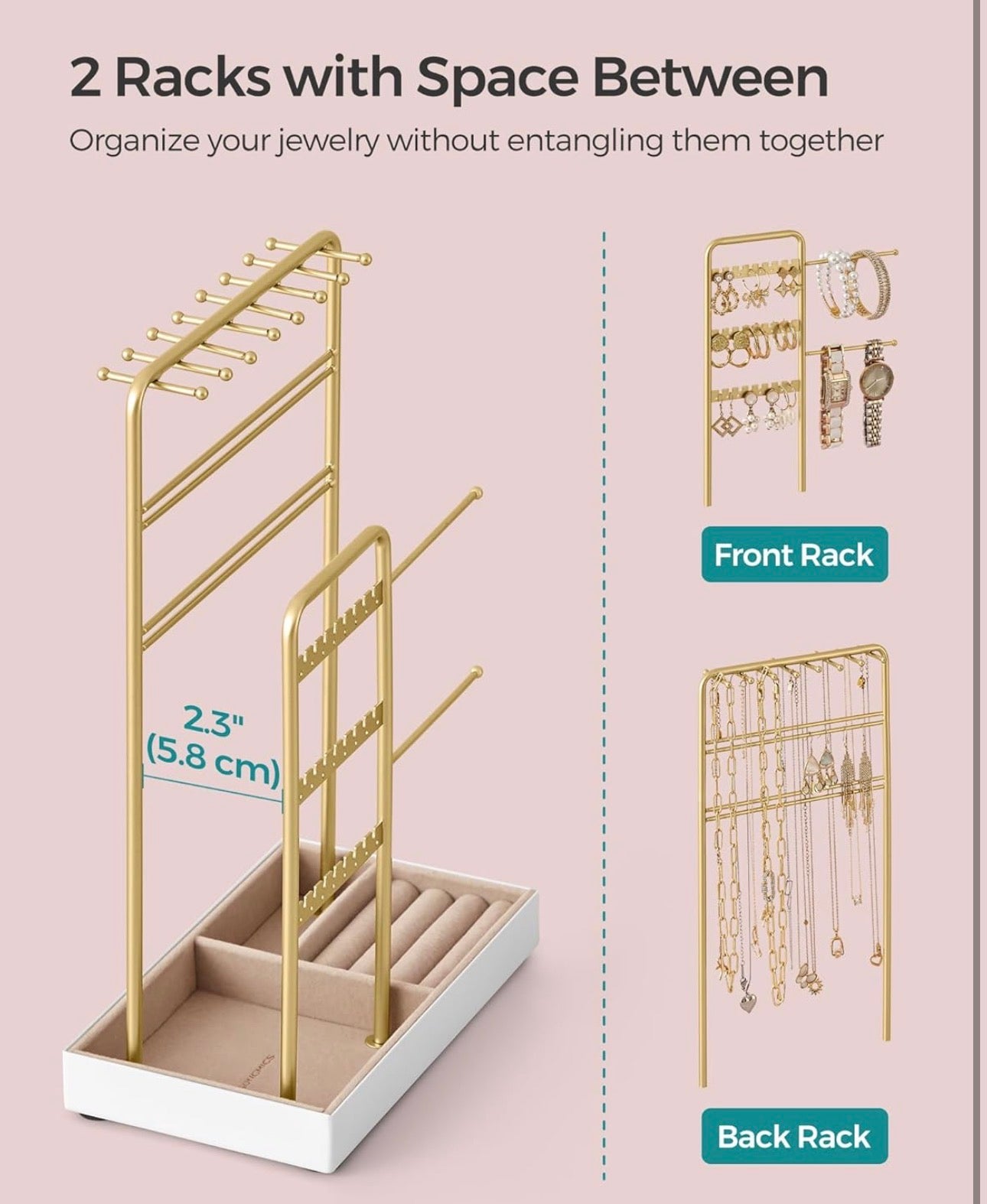 SONGMICS Gold Metal Jewelry Stand