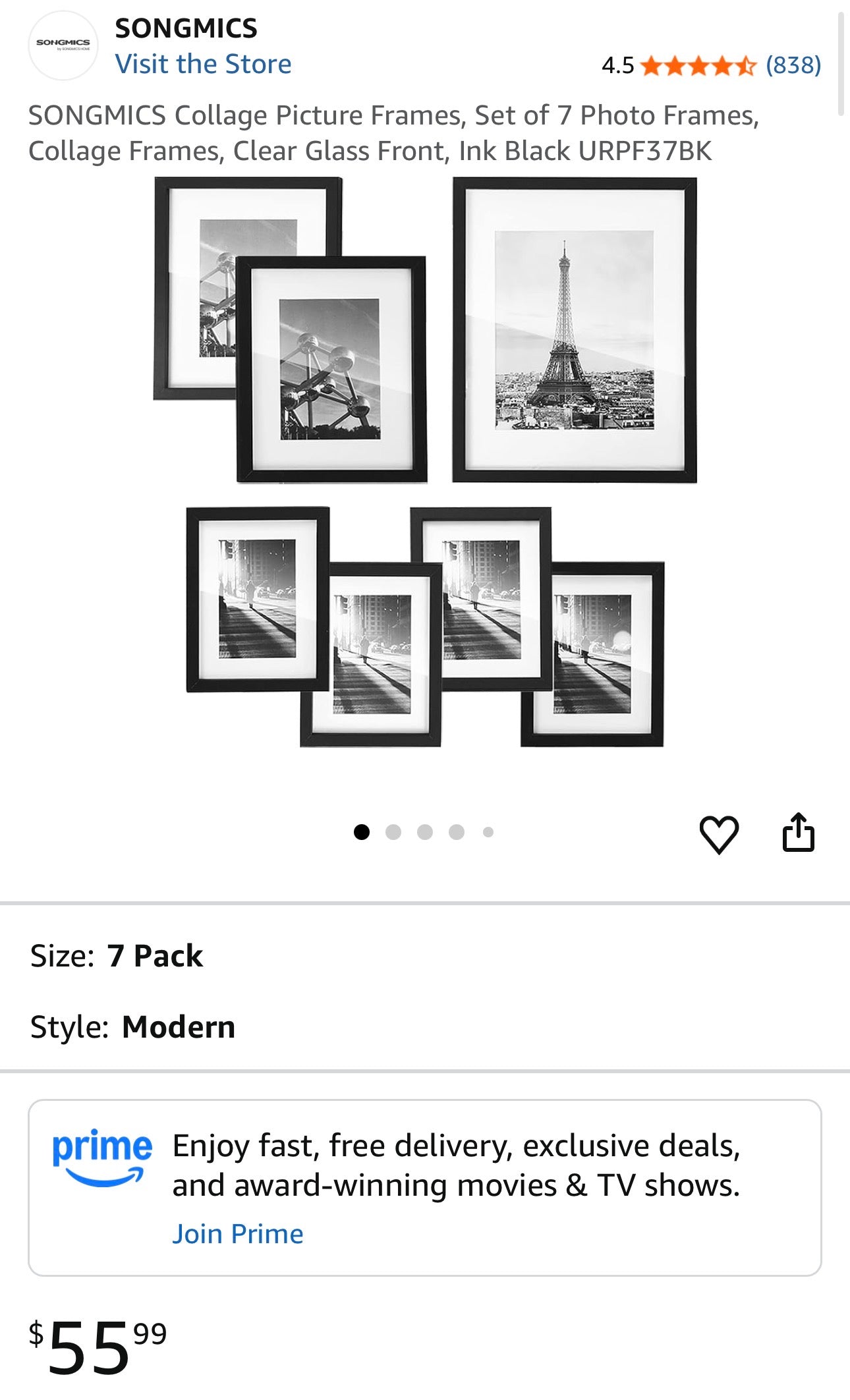 SONGMICS 7-Piece Gallery Wall Picture Frame Set