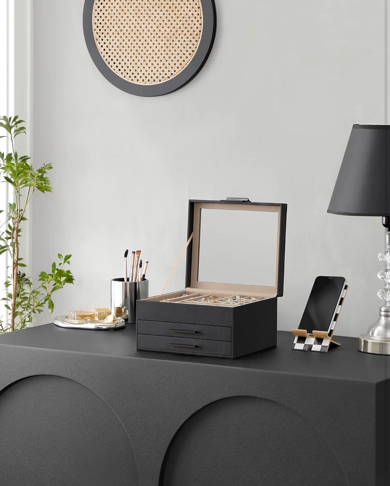 SONGMICS 3-Layer Jewelry Box Organizer with Glass Lid