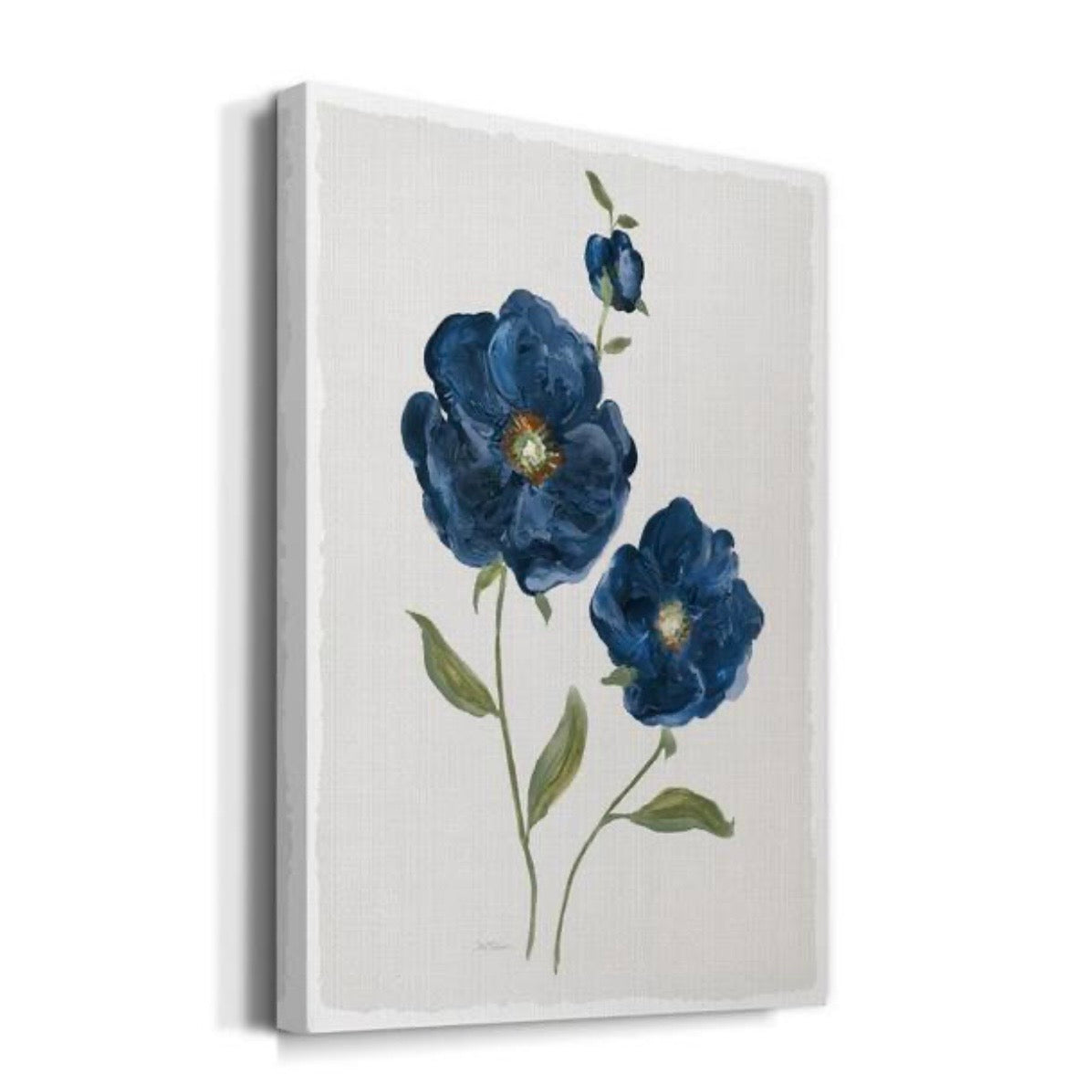 Blue Mums Floral Canvas Wall Art – Green Wood Frame (Set of 2)