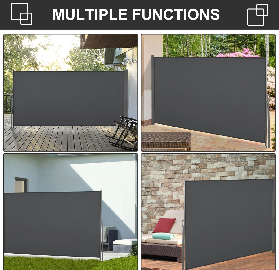 Retractable Outdoor Privacy Screen — UV & Water-Resistant Patio Awning (118” × 63”)