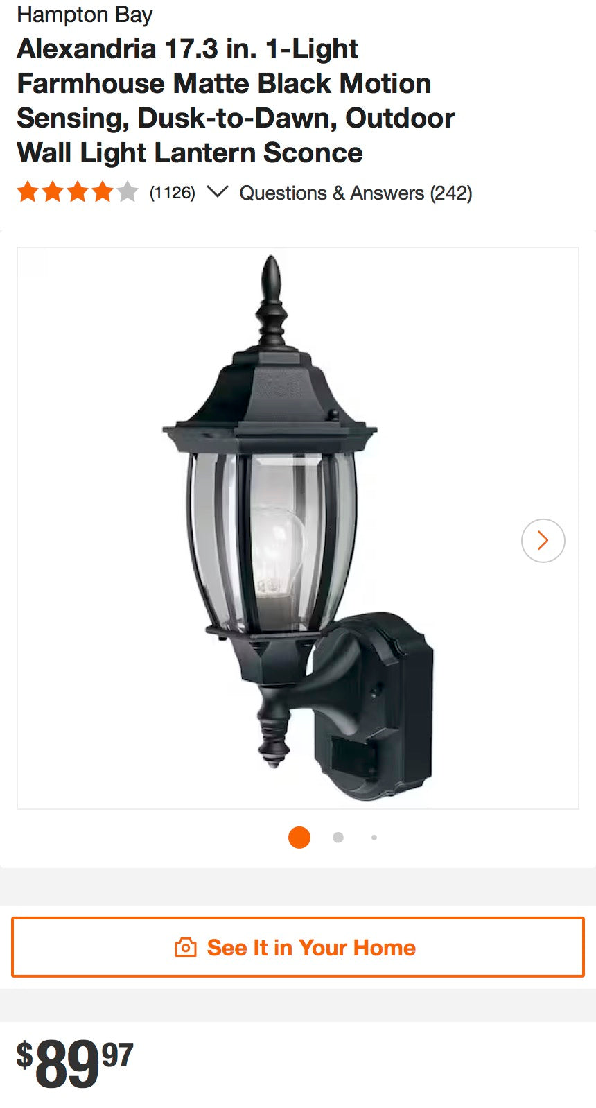 Heath-Zenith Alexandria 180° Black Motion-Sensing Outdoor Lantern