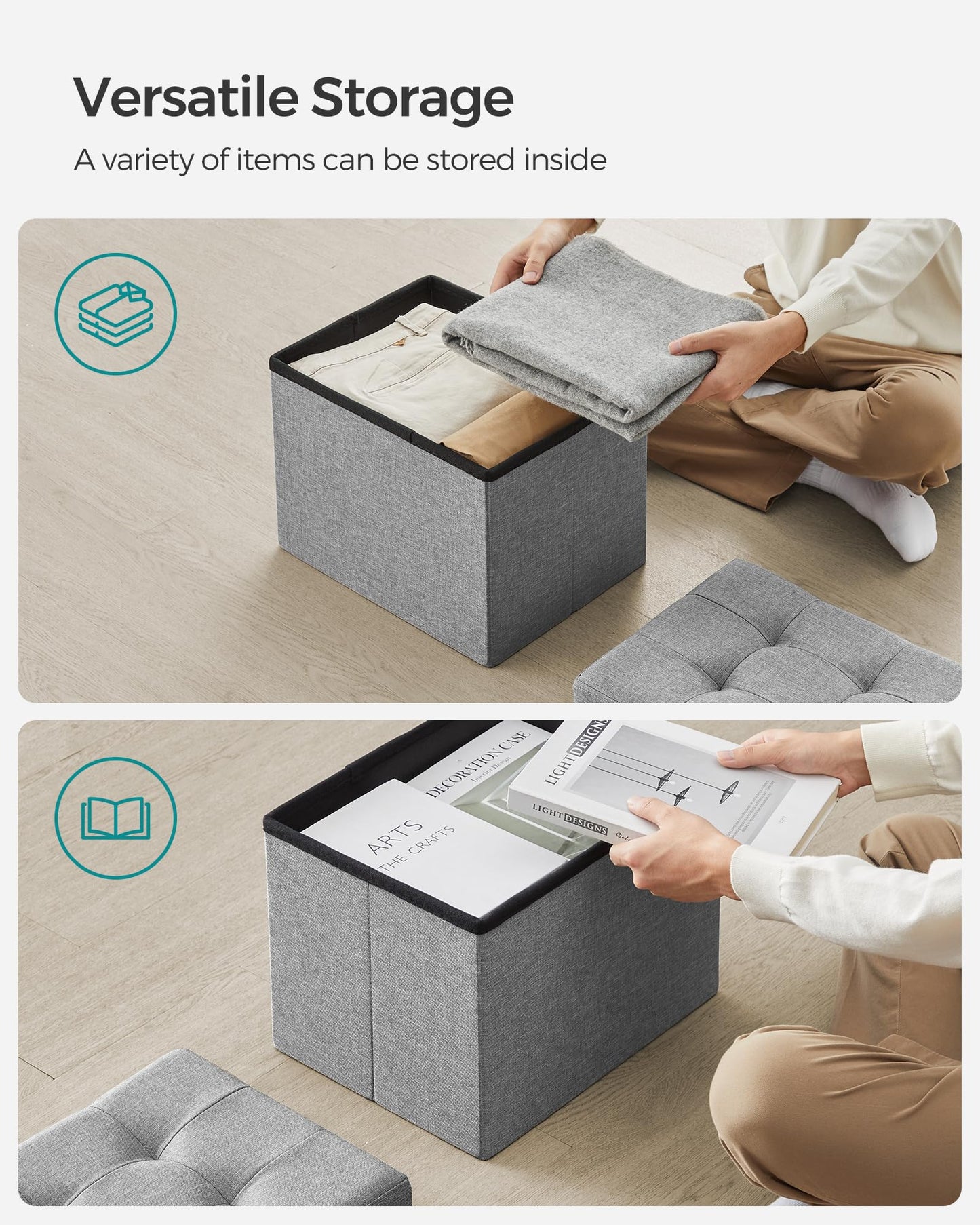 SONGMICS MAZIE Folding Storage Ottoman