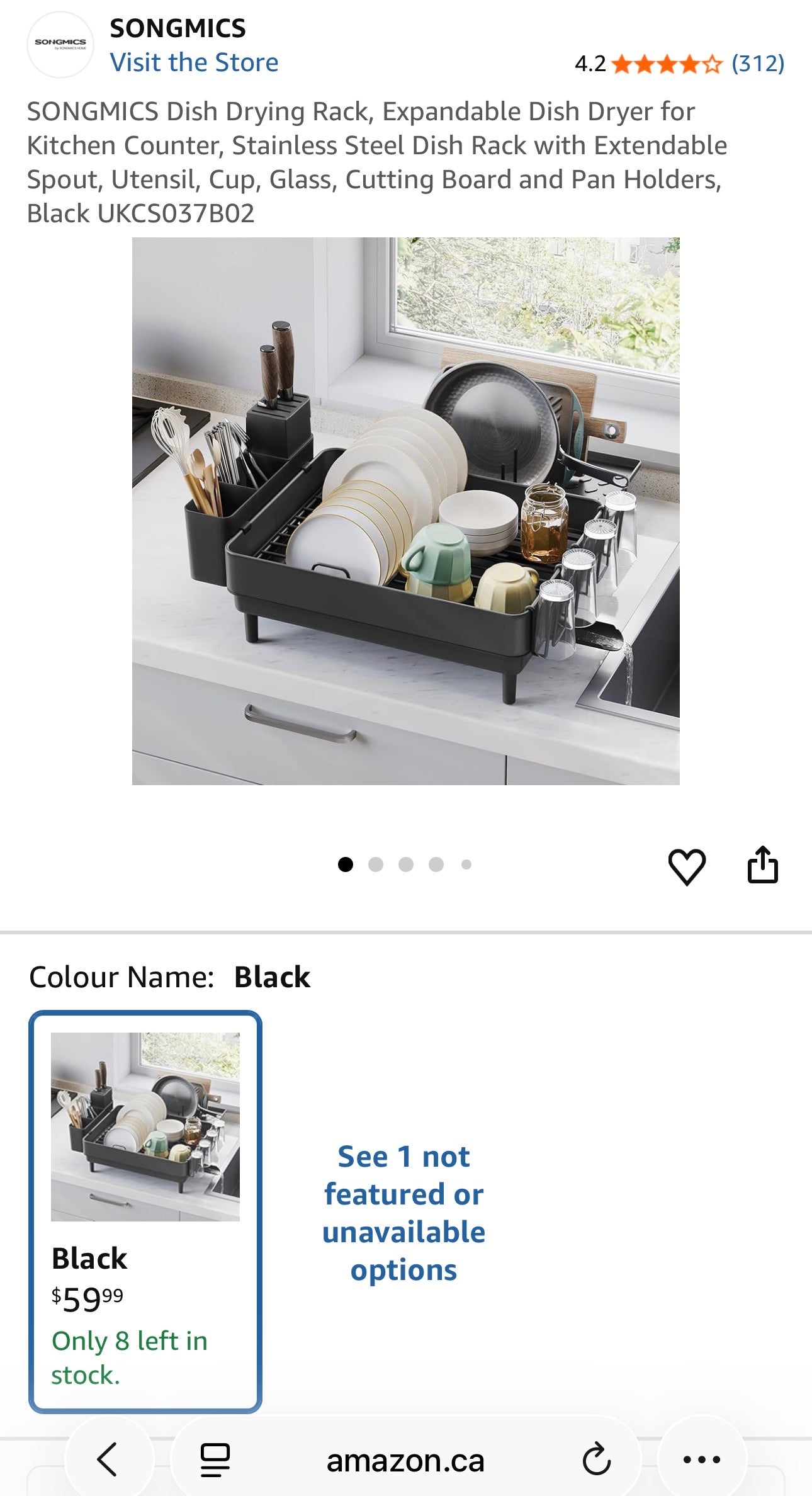 SONGMICS Dish Drying Rack- Black