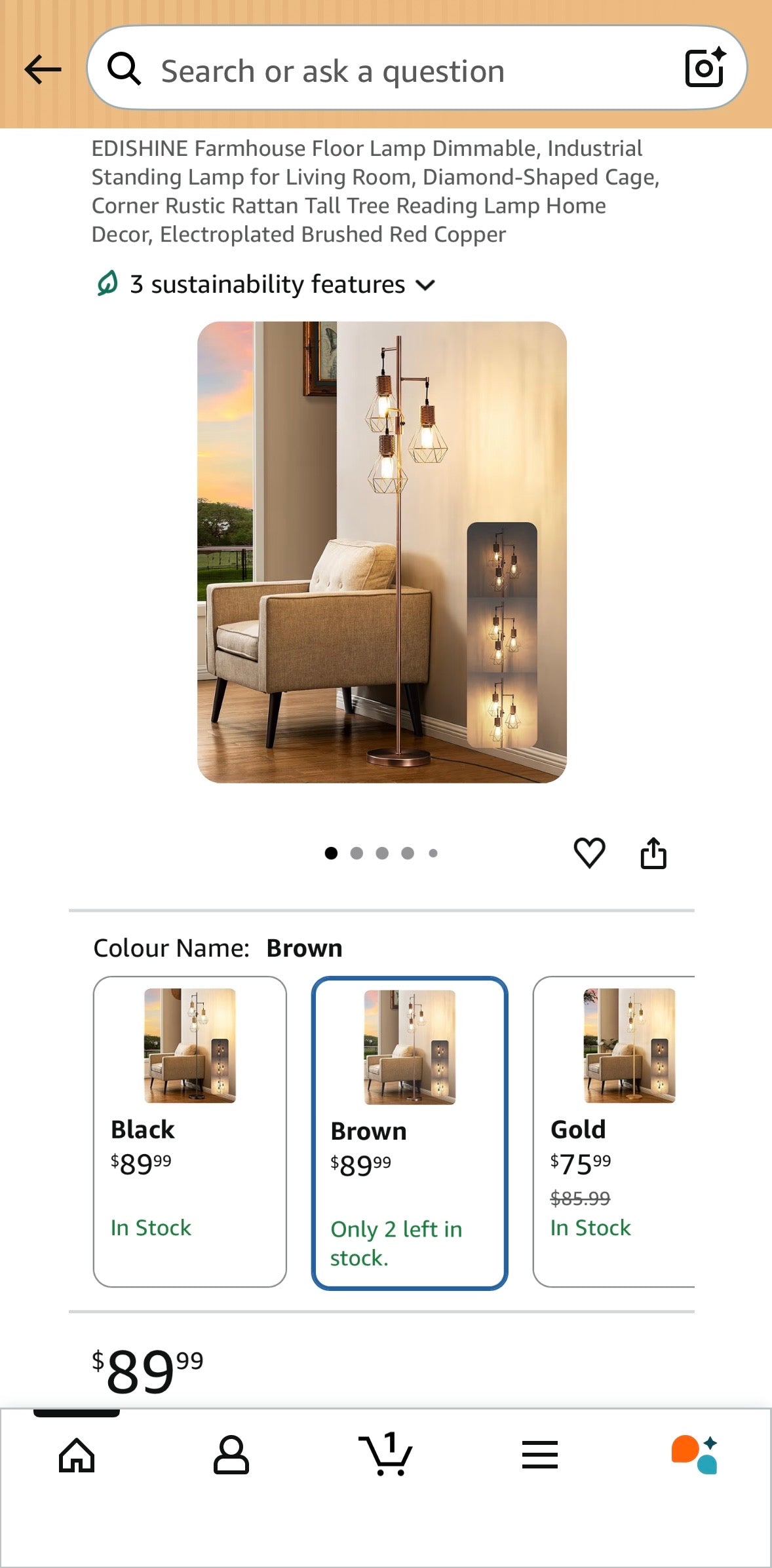 EDISHINE Farmhouse Tree Floor Lamp – 3-Light Diamond Lantern Design
