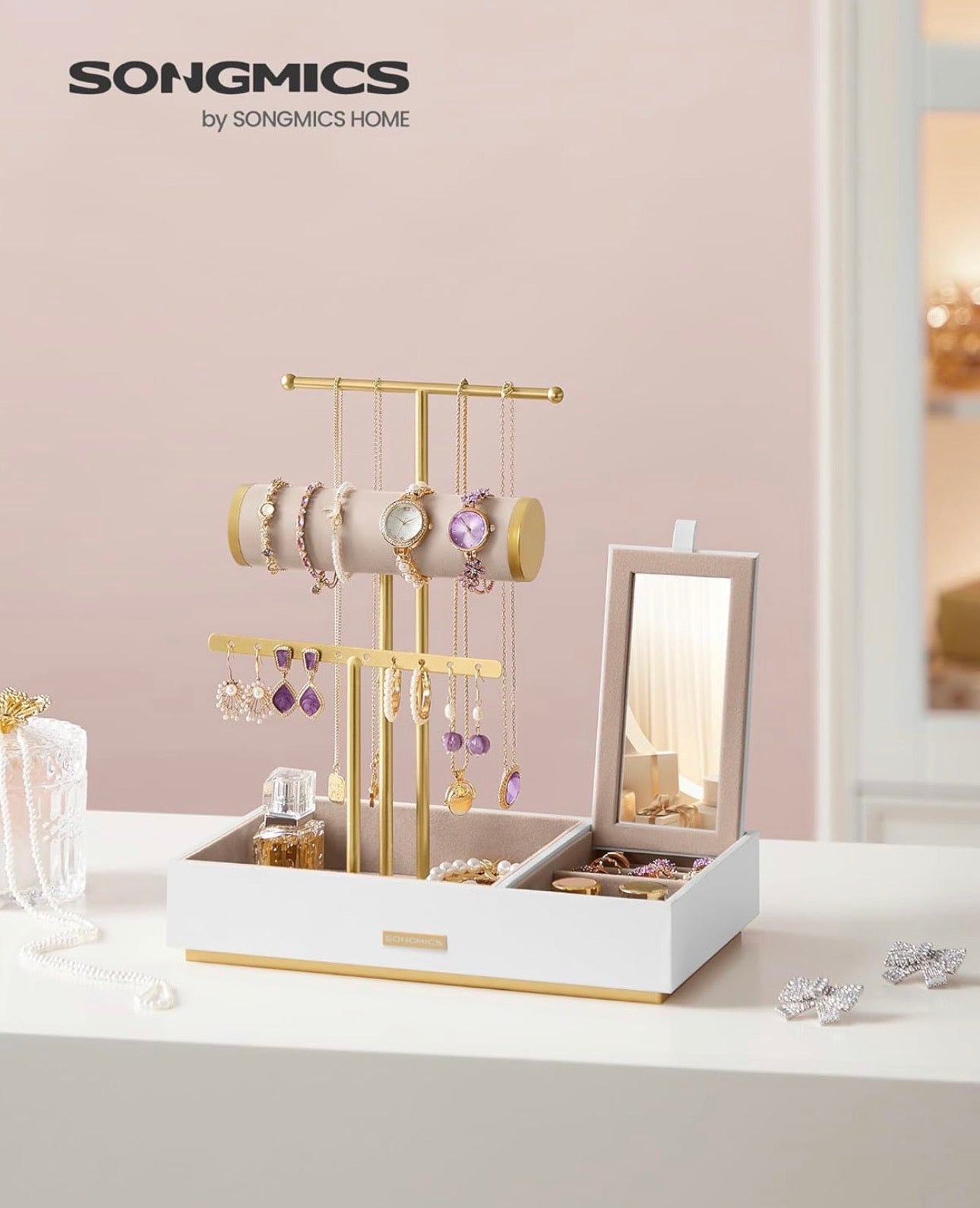 SONGMICS Jewelry Display Stand with Mirror