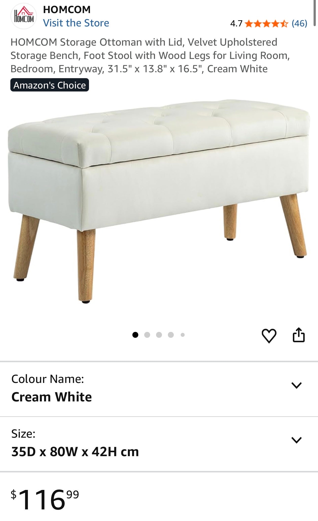 HOMCOM Tufted Storage Ottoman Bench