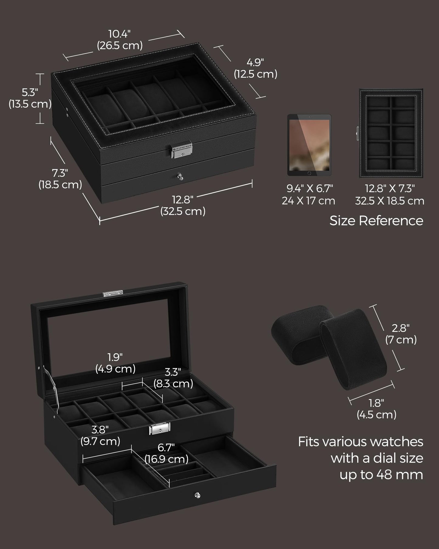 SONGMICS 2-Layer Watch Box Organizer