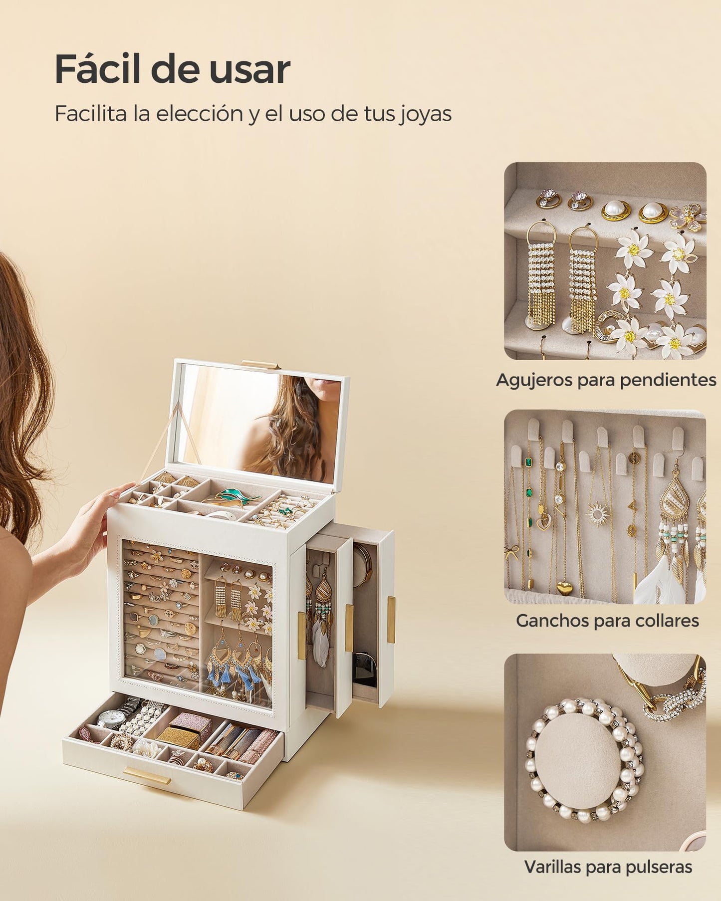 SONGMICS Jewelry Organizer with Interchangeable Drawers & Mirror