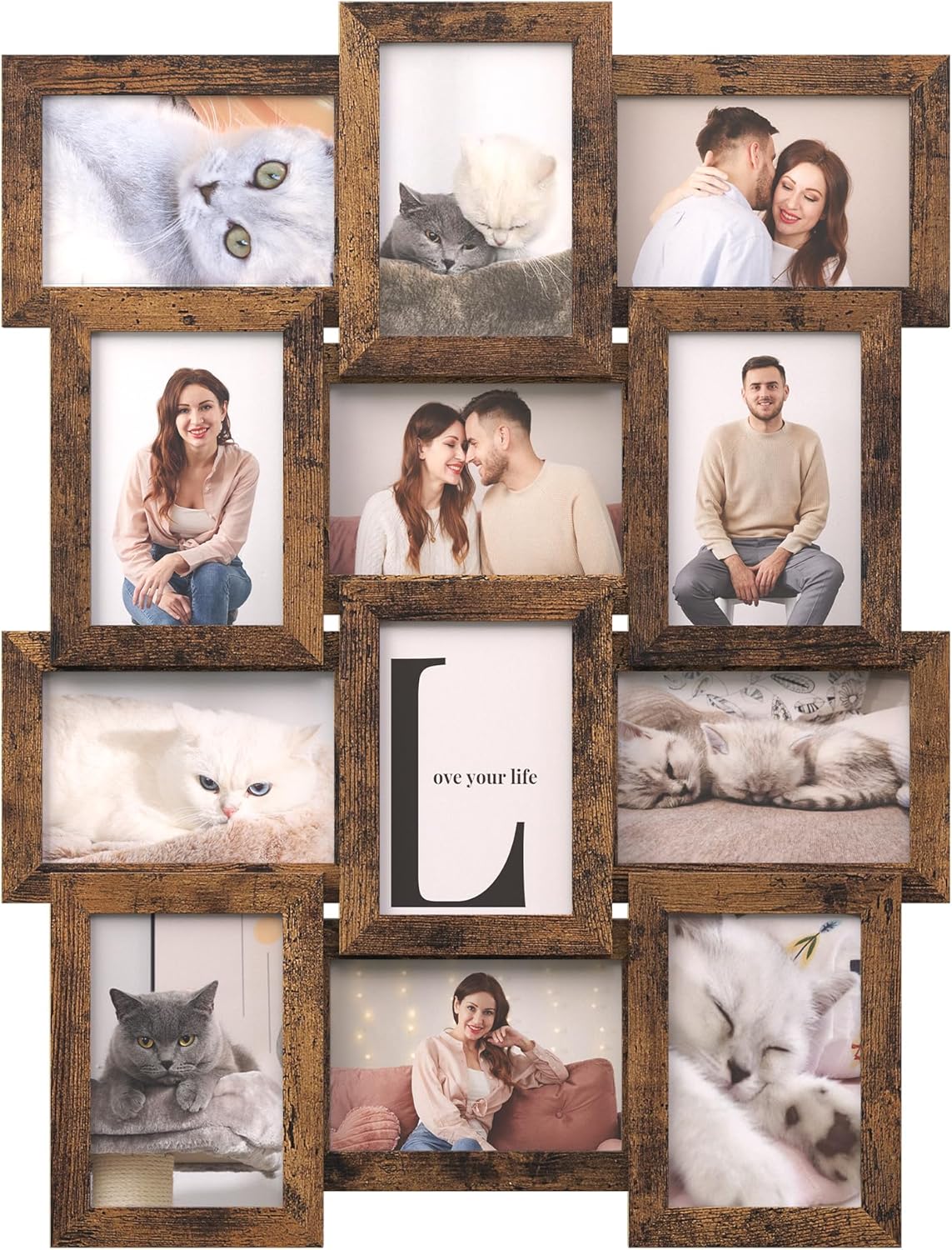 SONGMICS 12-Opening Collage Photo Frame – Rustic Brown