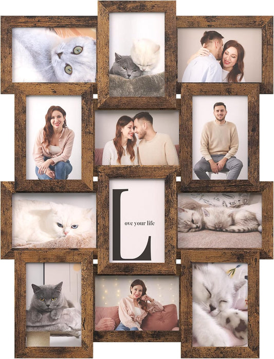 SONGMICS 12-Opening Collage Photo Frame – Rustic Brown
