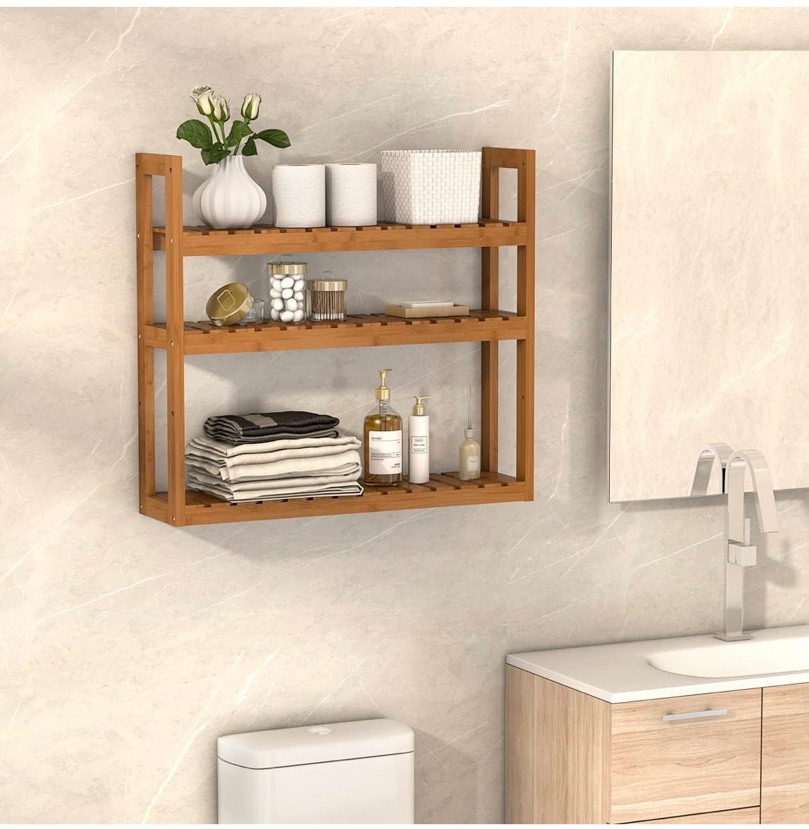 Domax 3-Tier Adjustable Bamboo Wall Shelf