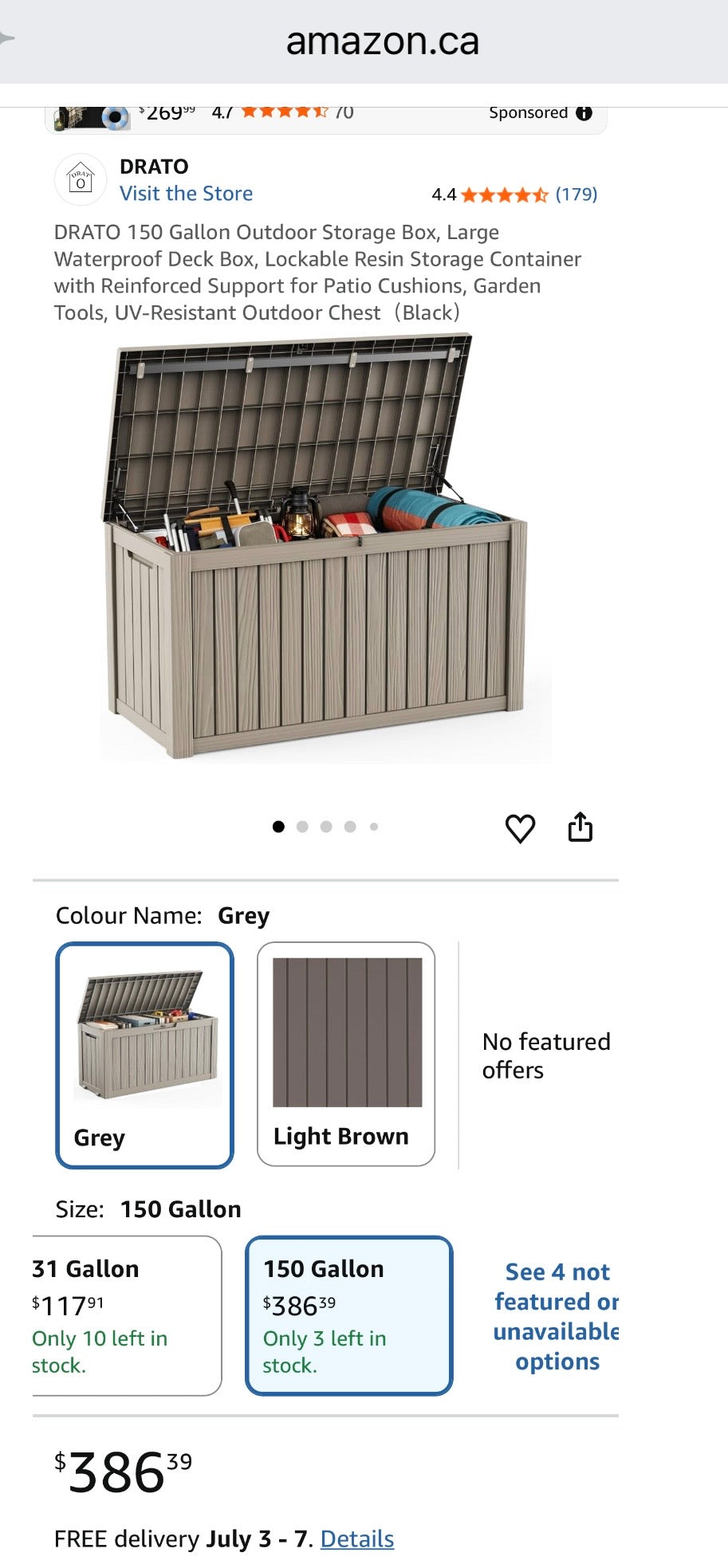 150-Gallon Outdoor Resin Deck Storage Box – Grey