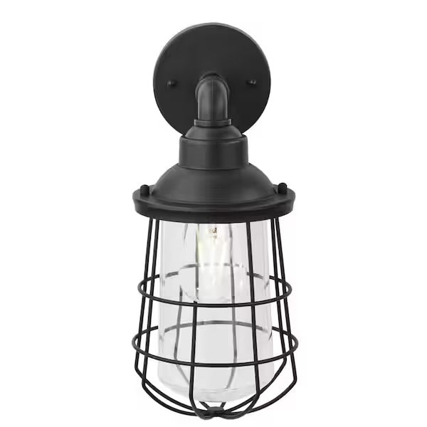 Wall-Mount 1-Light Black Outdoor Nautical Wall Lantern