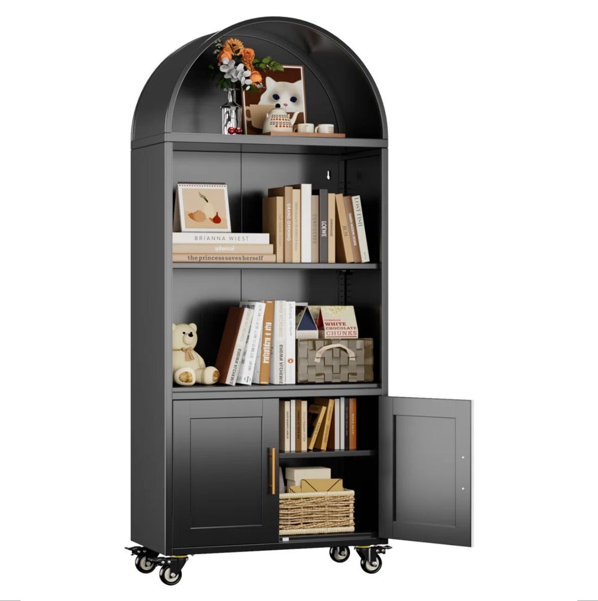 Modern Arched Metal Bookcase Cabinet