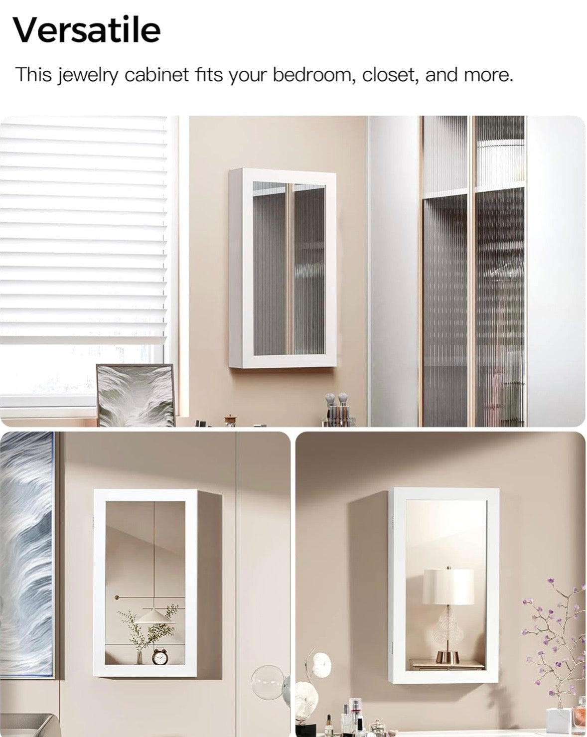 SONGMICS Wall-Mounted Jewelry Cabinet with Mirror – White