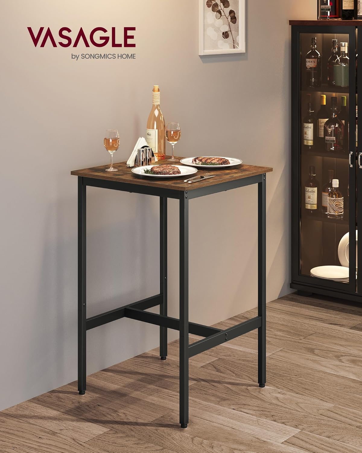 VASAGLE Industrial Bar Table – Rustic Brown & Black