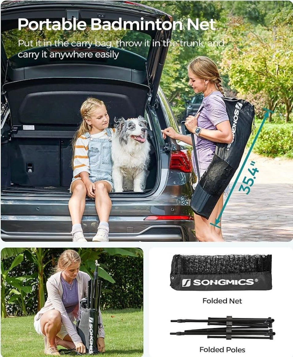 SONGMICS 10FT Adjustable Badminton & Multi-Sport Net Set – Portable Outdoor Game Kit (Black)