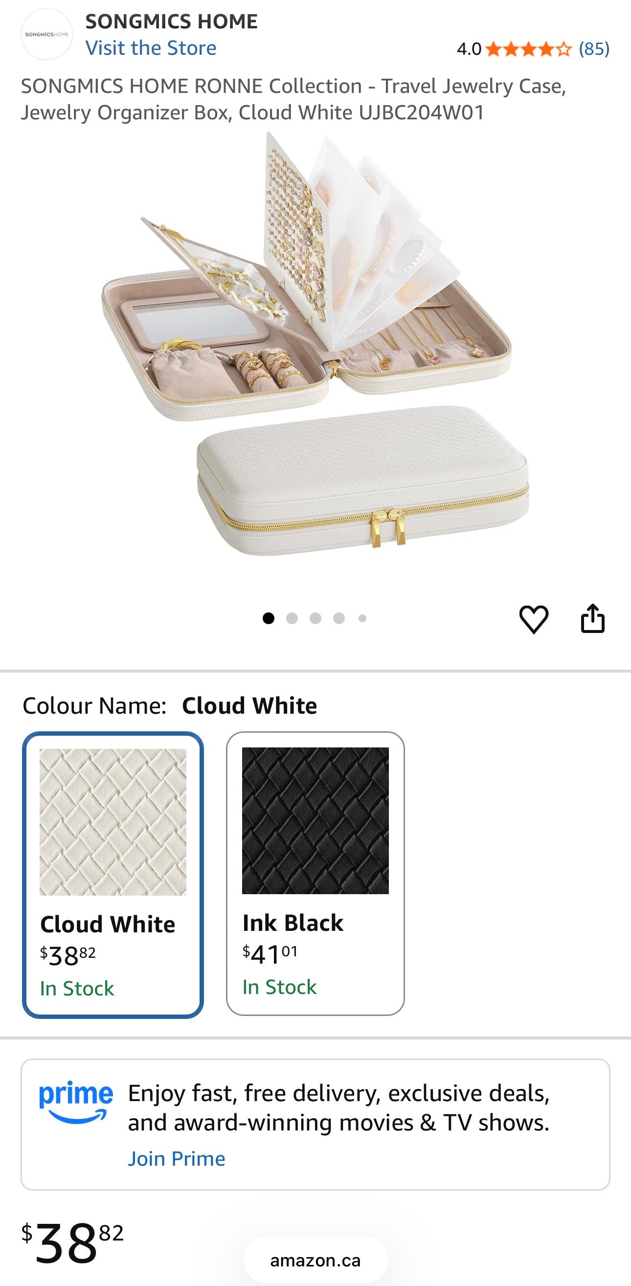 SONGMICS HOME Travel Jewelry Case – Cloud White