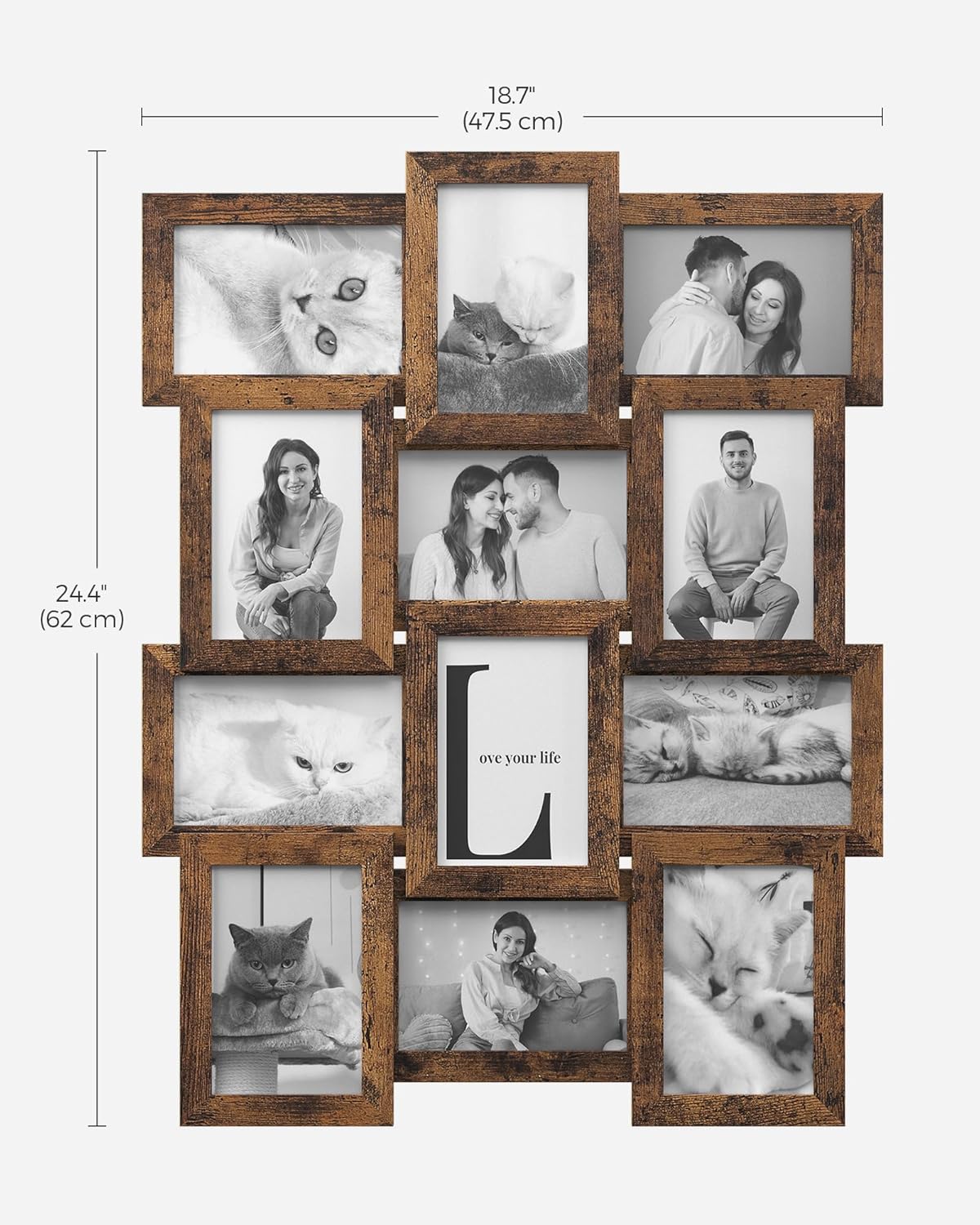 SONGMICS 12-Opening Collage Photo Frame – Rustic Brown