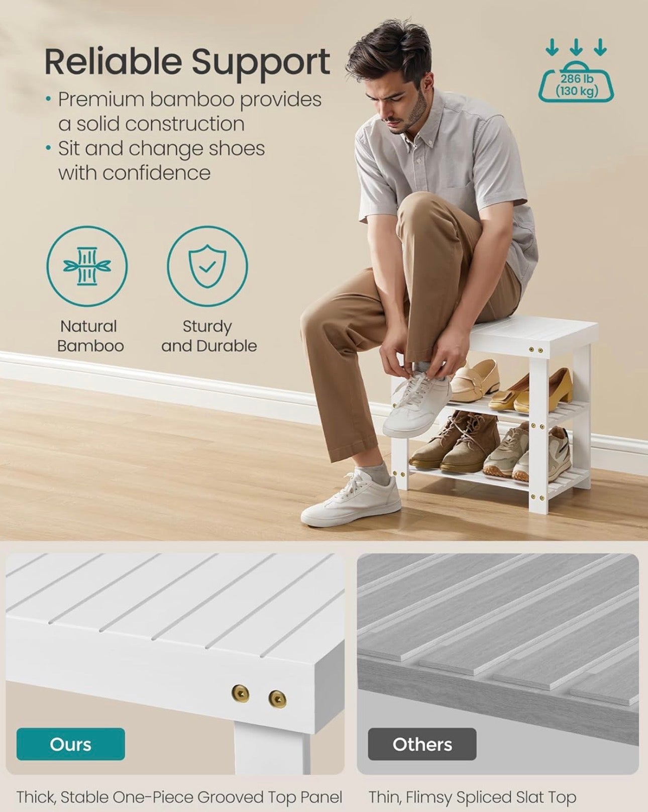 SONGMICS Bamboo Shoe Rack Bench
