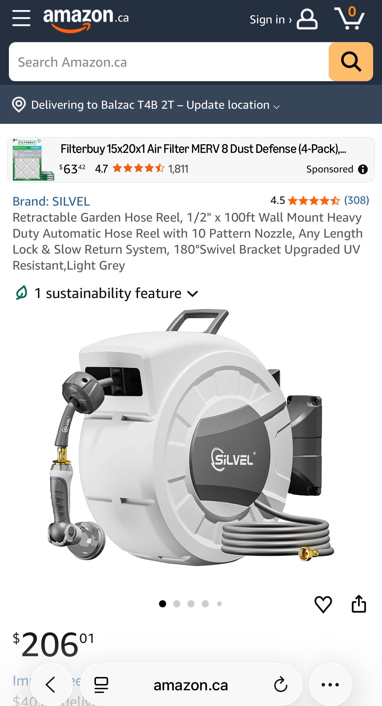 SILVEL Retractable Garden Hose Reel – 105 ft