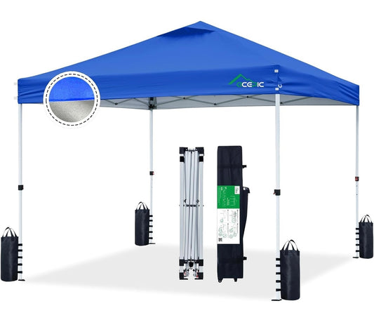 NEW – Acepic 10’ x 10’ Blue Pop-Up Canopy Tent with Carry Bag – Waterproof & UV Protection