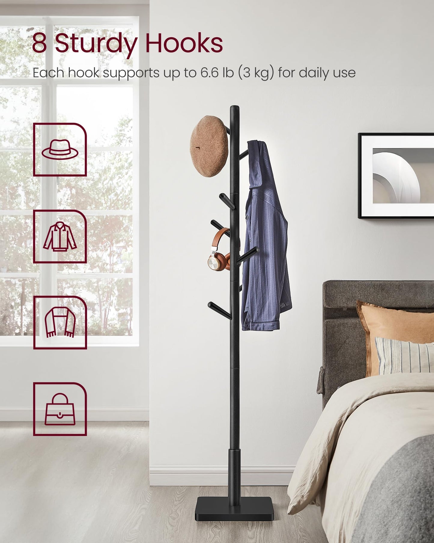 VASAGLE Solid Wood Coat Rack