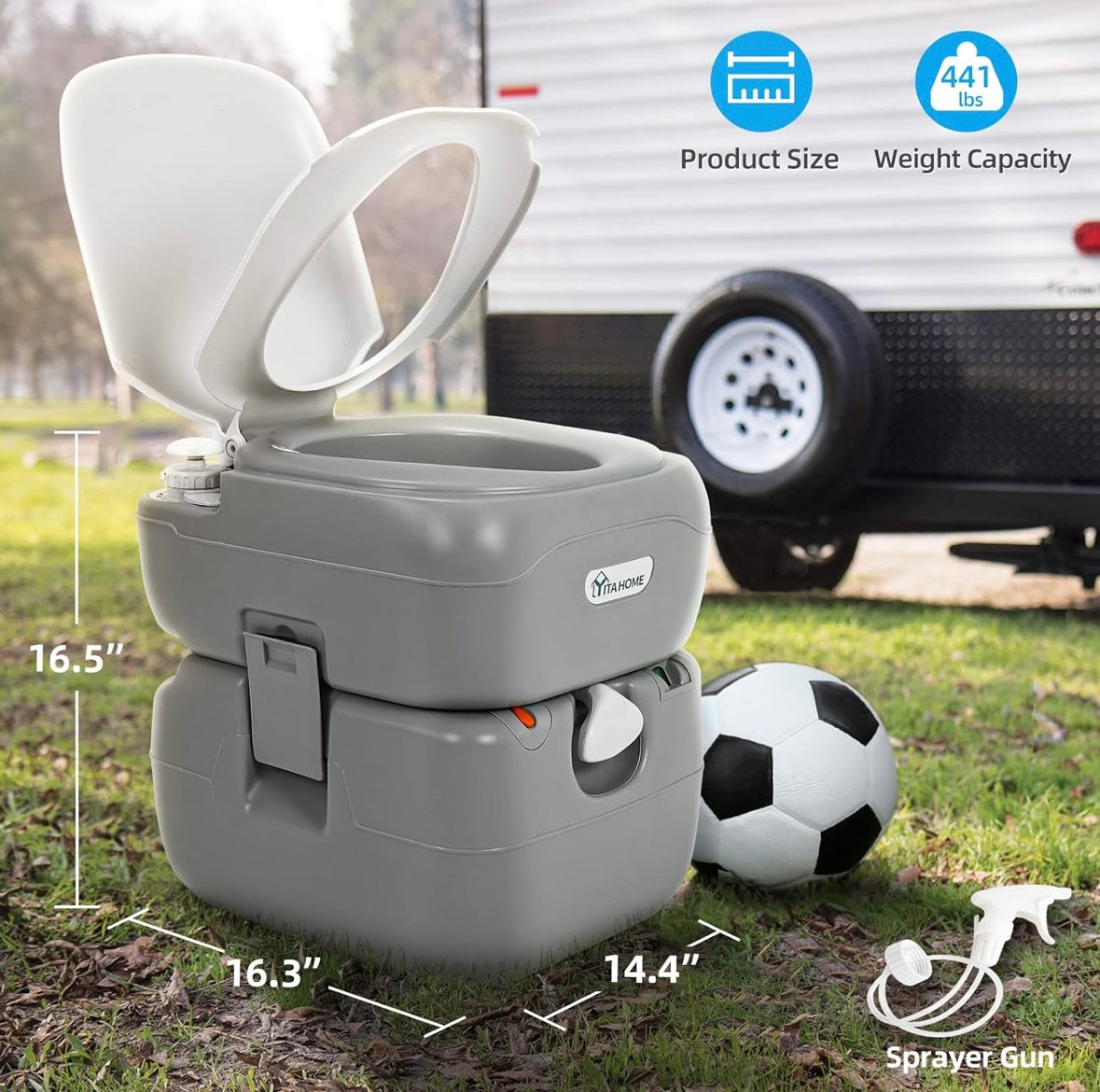 NEW – YITAHOME Portable Camping Toilet – 441 lb Capacity with Sprayer & Carry Bag