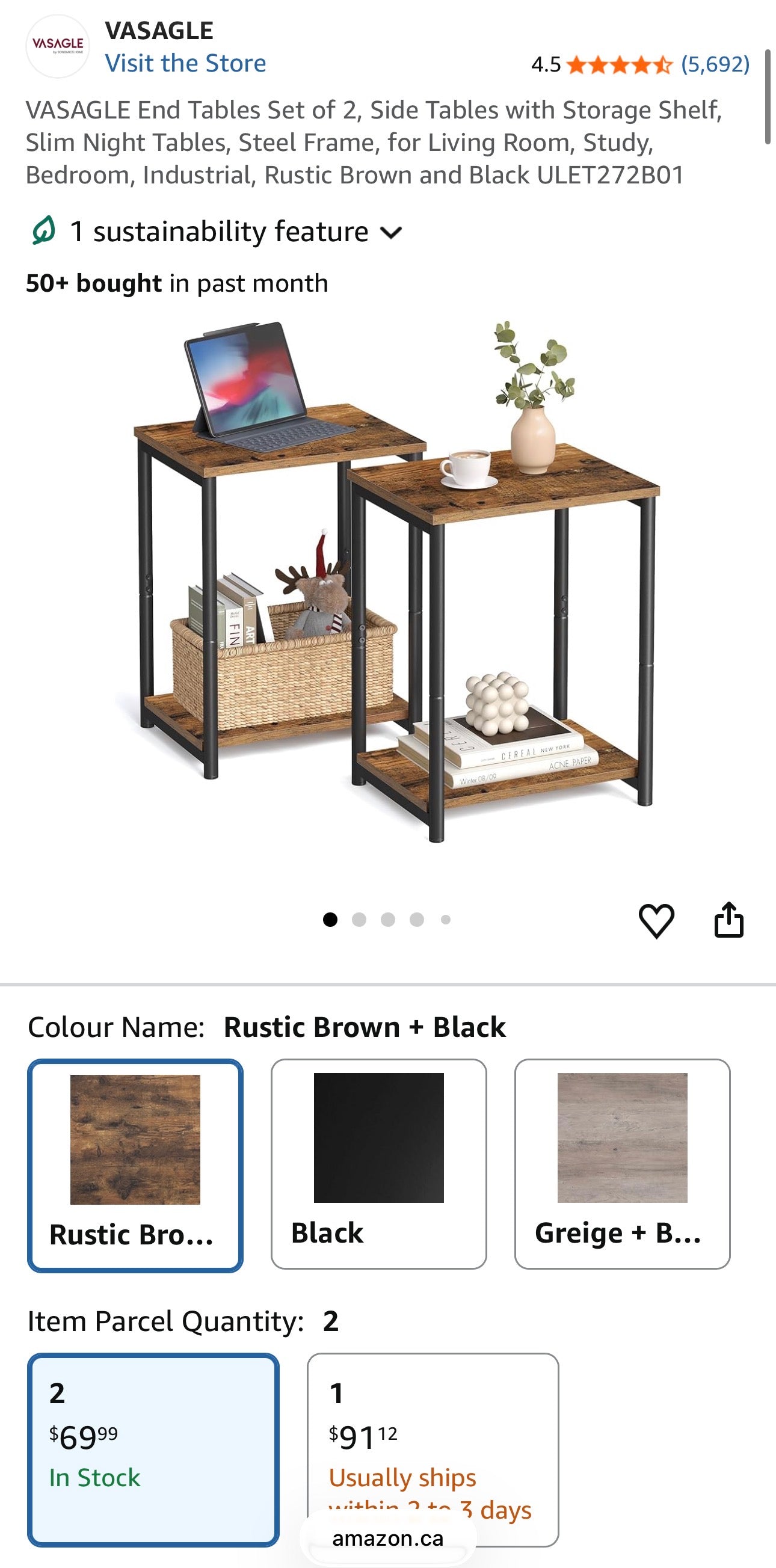 VASAGLE Industrial Side Tables – Set of 2