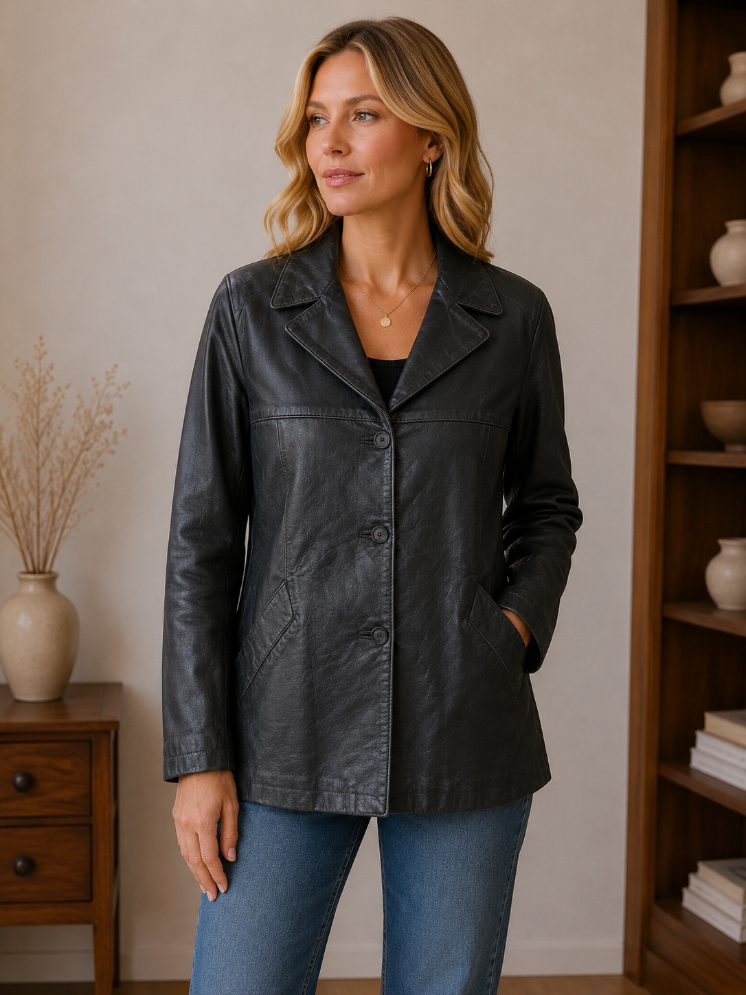 Women’s Classic Black Leather Jacket – Sizes S & XXL