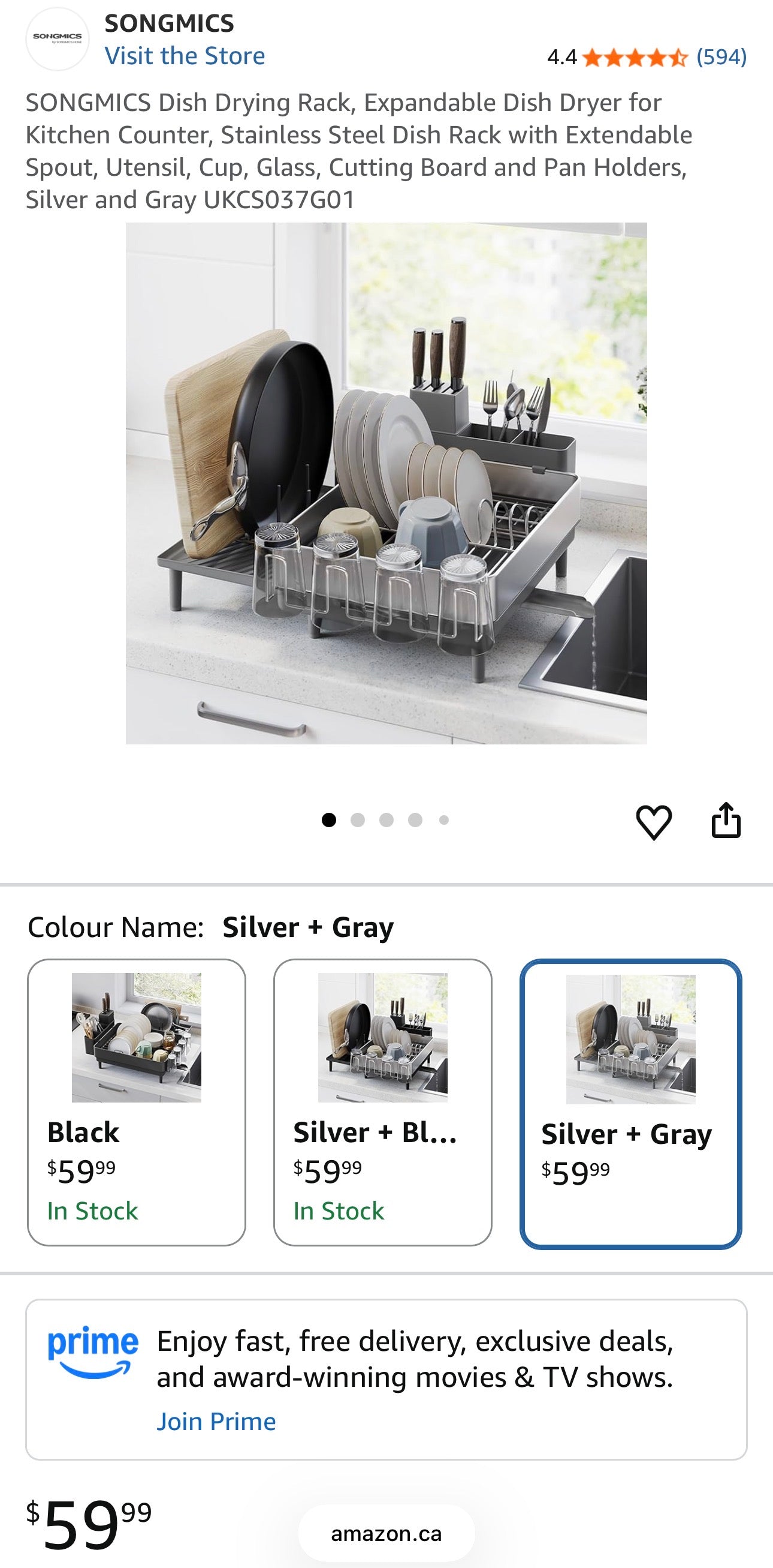 SONGMICS Stainless Steel Dish Drying Rack – Silver + Gray