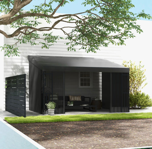 Outsunny Wall-Mounted Pergola with Side Curtains & Netting – Steel Frame | UV-Protected Awning | Modern Design