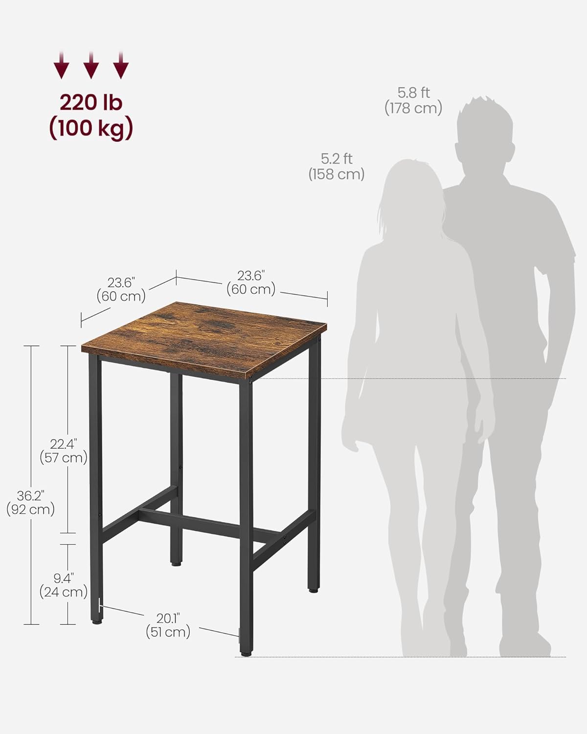 VASAGLE Industrial Bar Table – Rustic Brown & Black