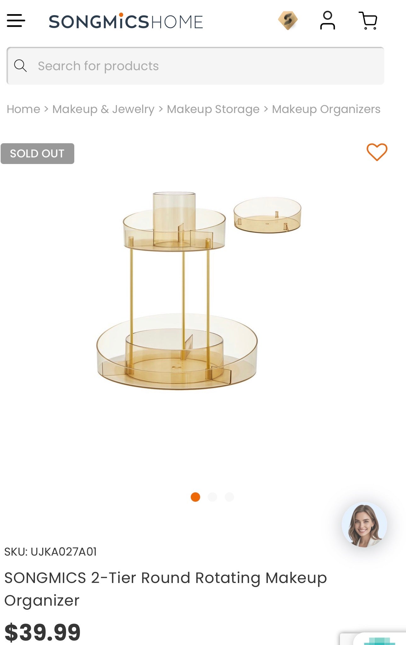 SONGMICS HOME 2-Tier Rotating Makeup Organizer with Extra Tray