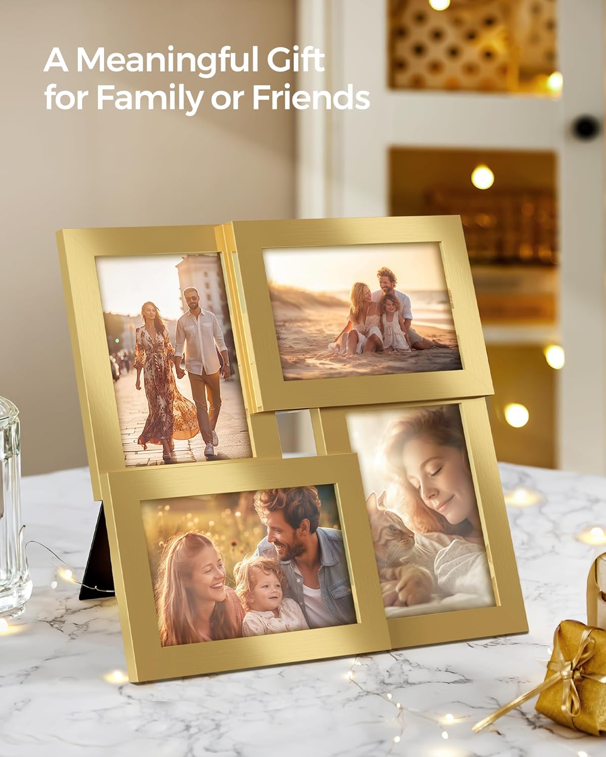 SONGMICS 4-Photo Collage Frame – Pale Gold (4 x 4x6”)