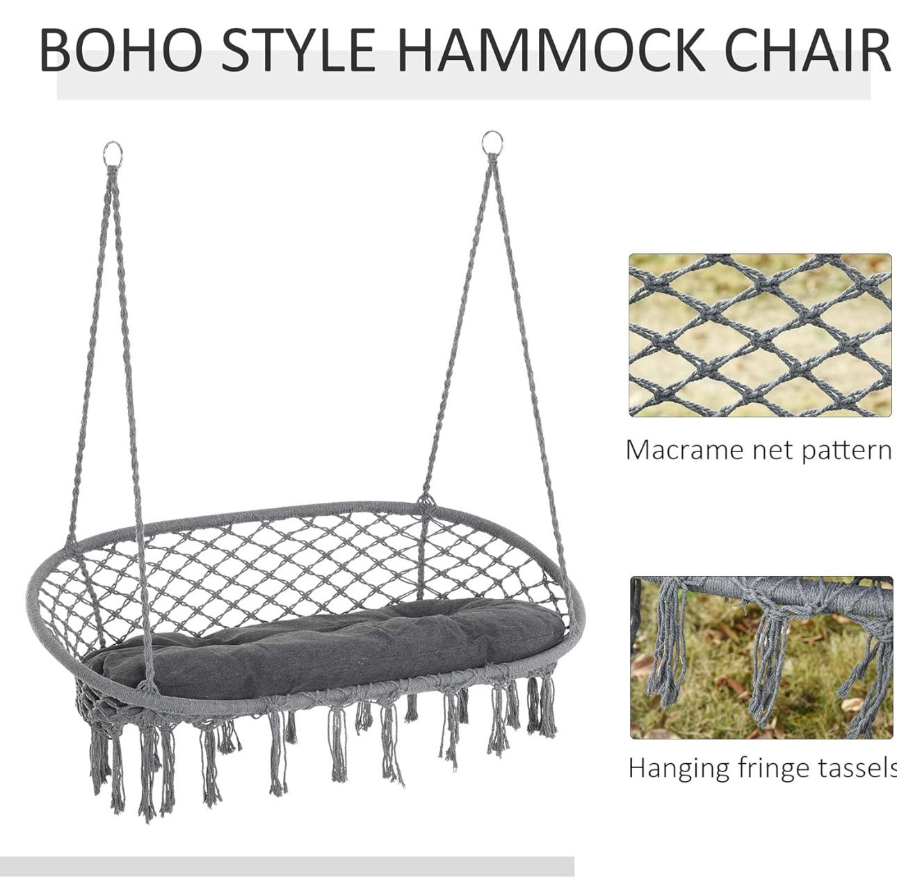 Outsunny Double-Seat Hanging Macrame Hammock Chair