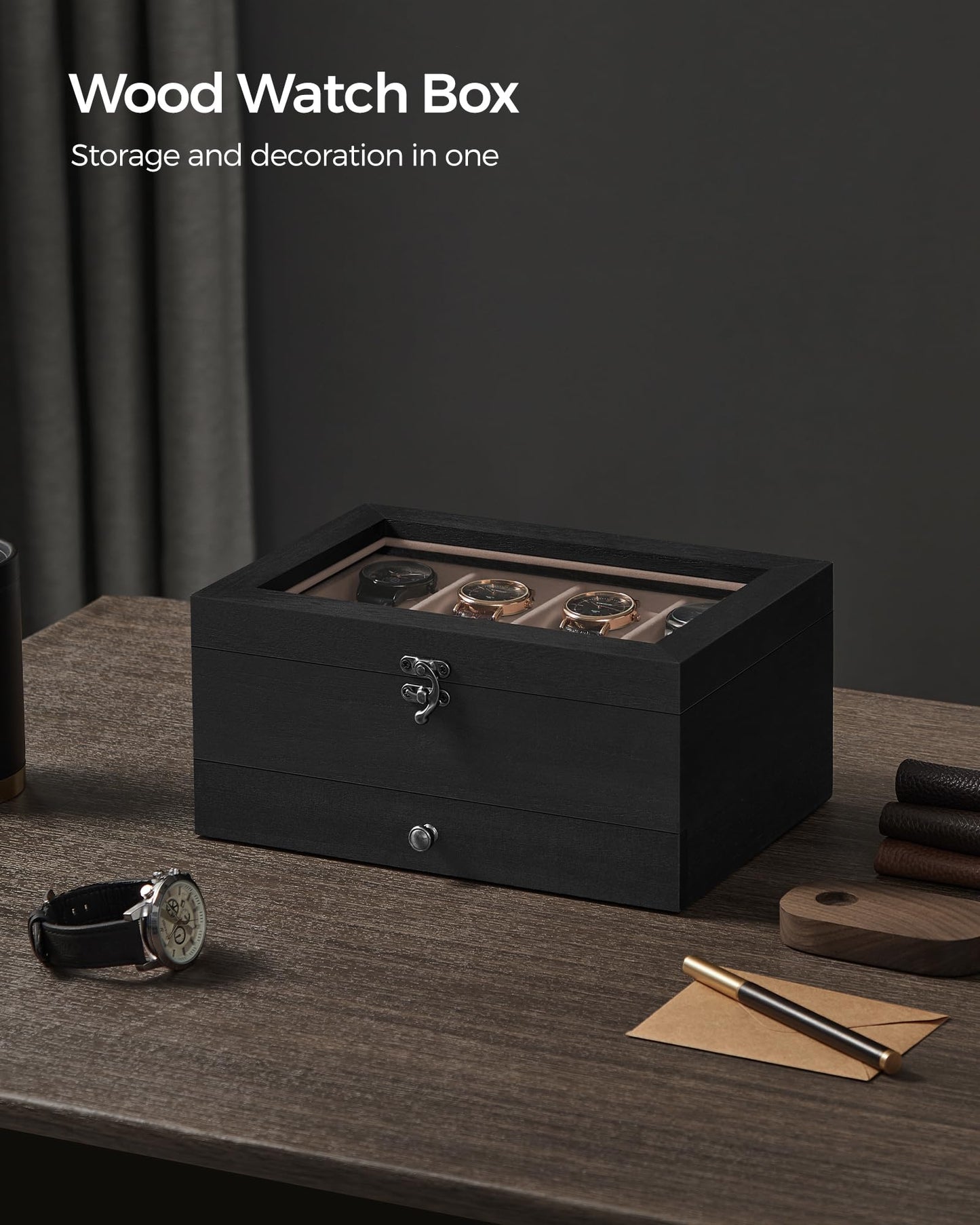 SONGMICS 2-Tier Wooden Watch & Jewelry Box