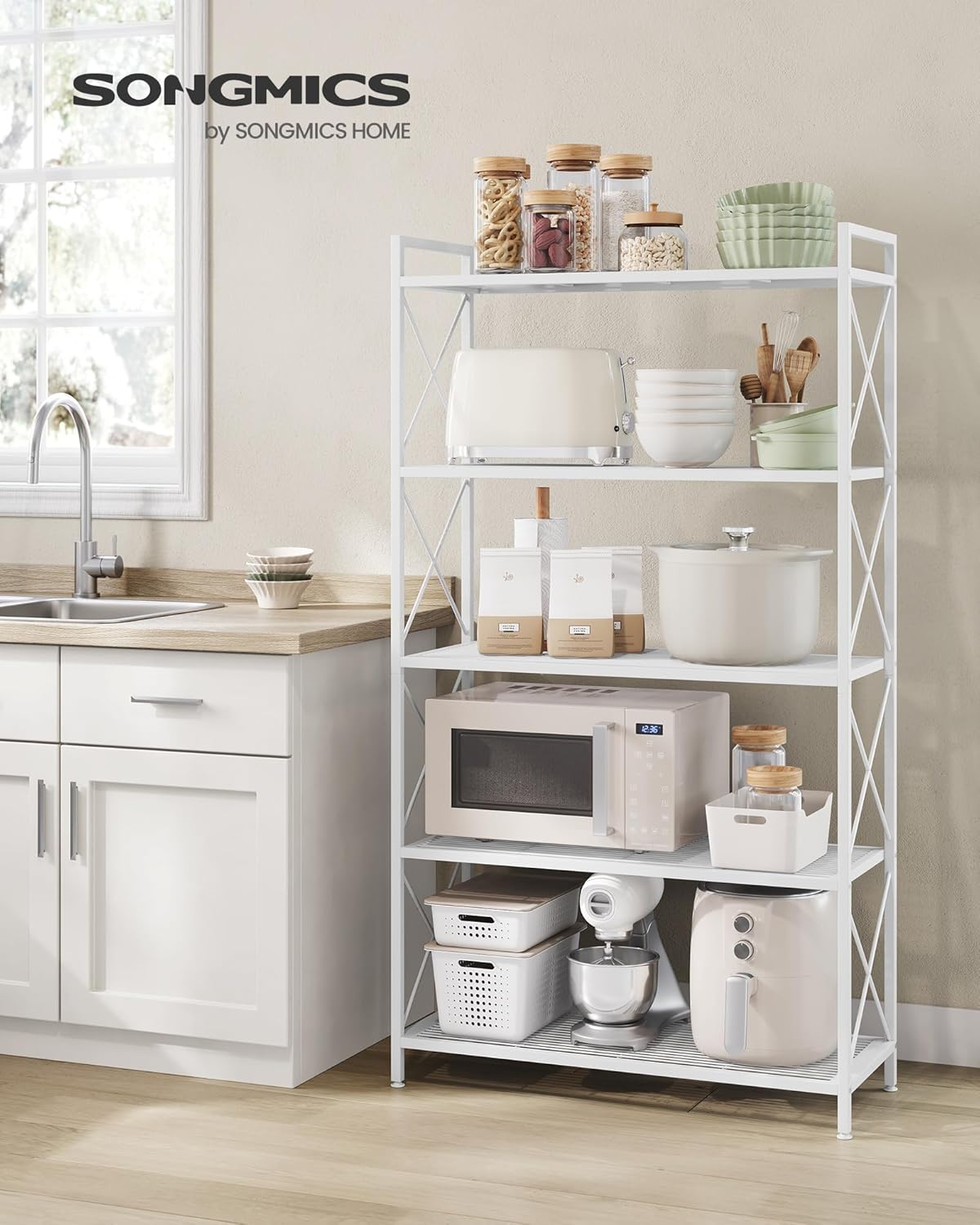 5-Tier Heavy-Duty Metal Storage Rack – Cloud White