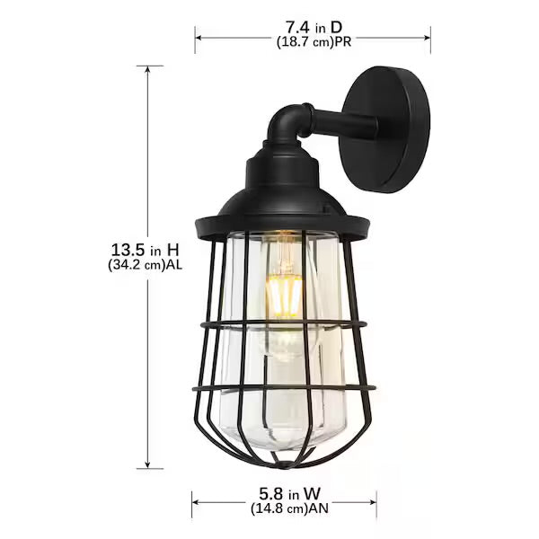 Wall-Mount 1-Light Black Outdoor Nautical Wall Lantern