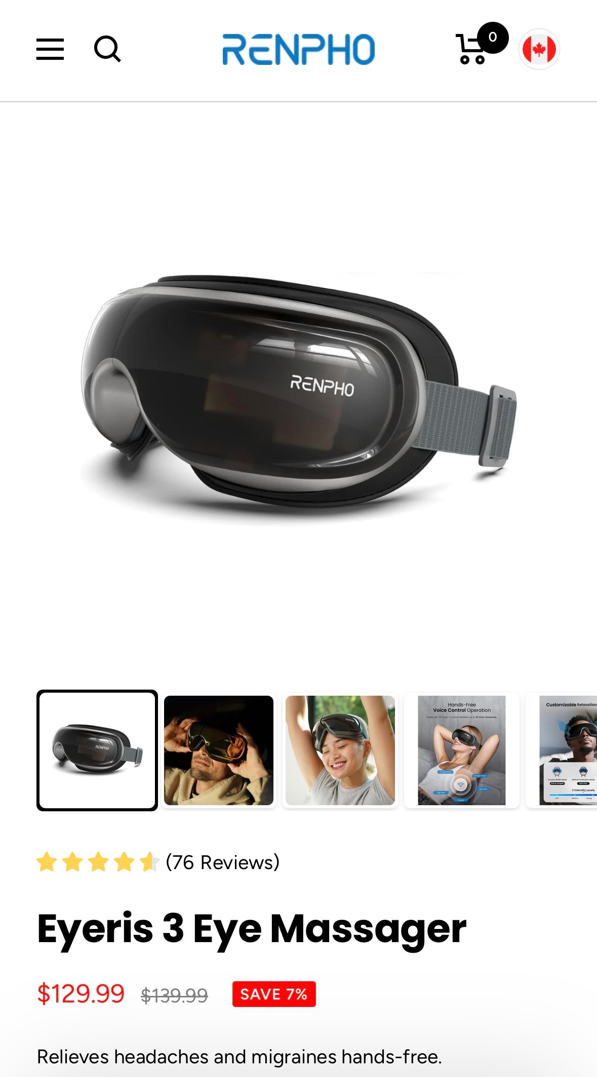 RENPHO Eyeris 3 Smart Eye Massager with Freezable Gel Mask & Voice Assistant – Now Only $77.99 (40% Off Sale Price)