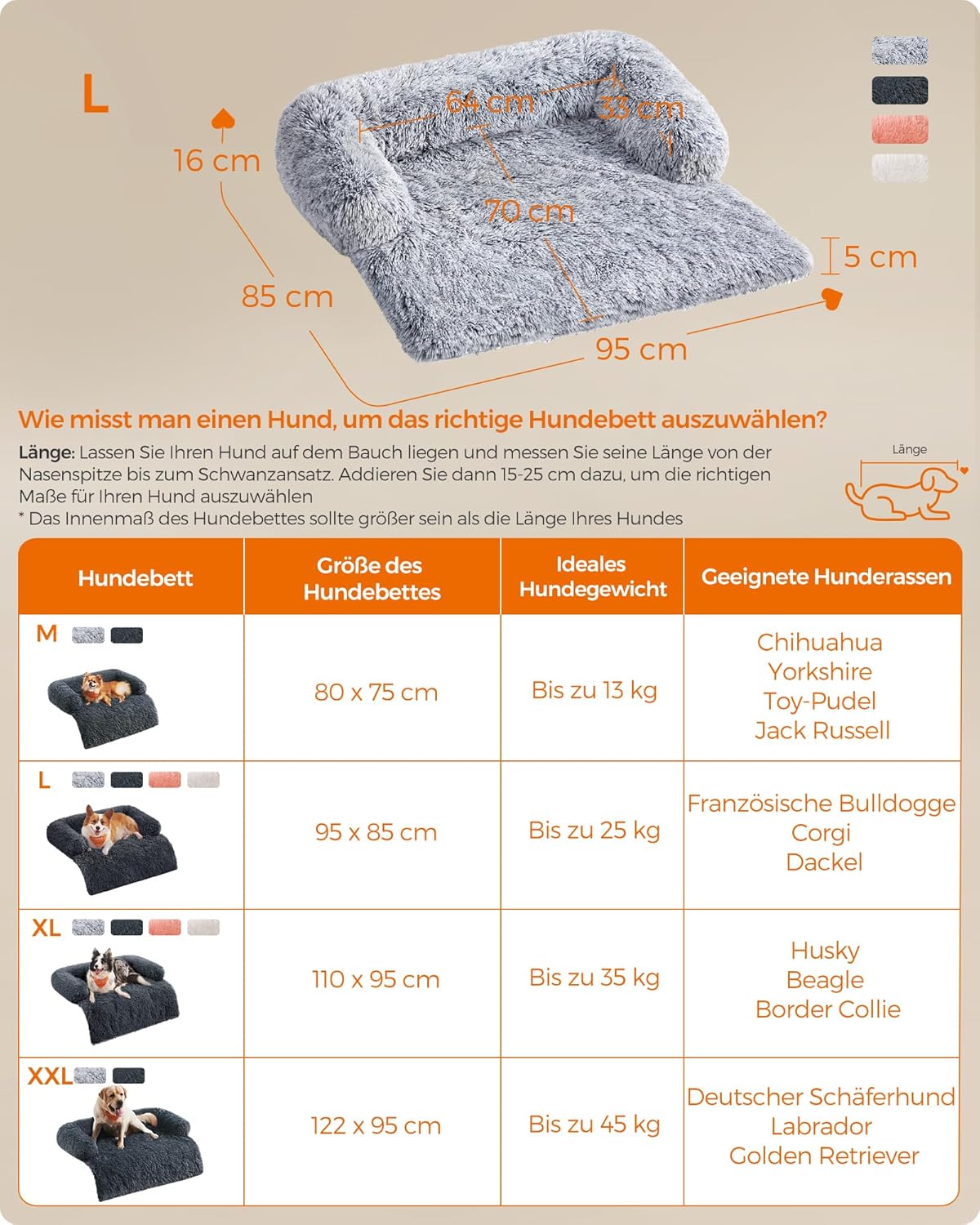 Feandrea Plush Sofa Dog Bed – Ombre Grey