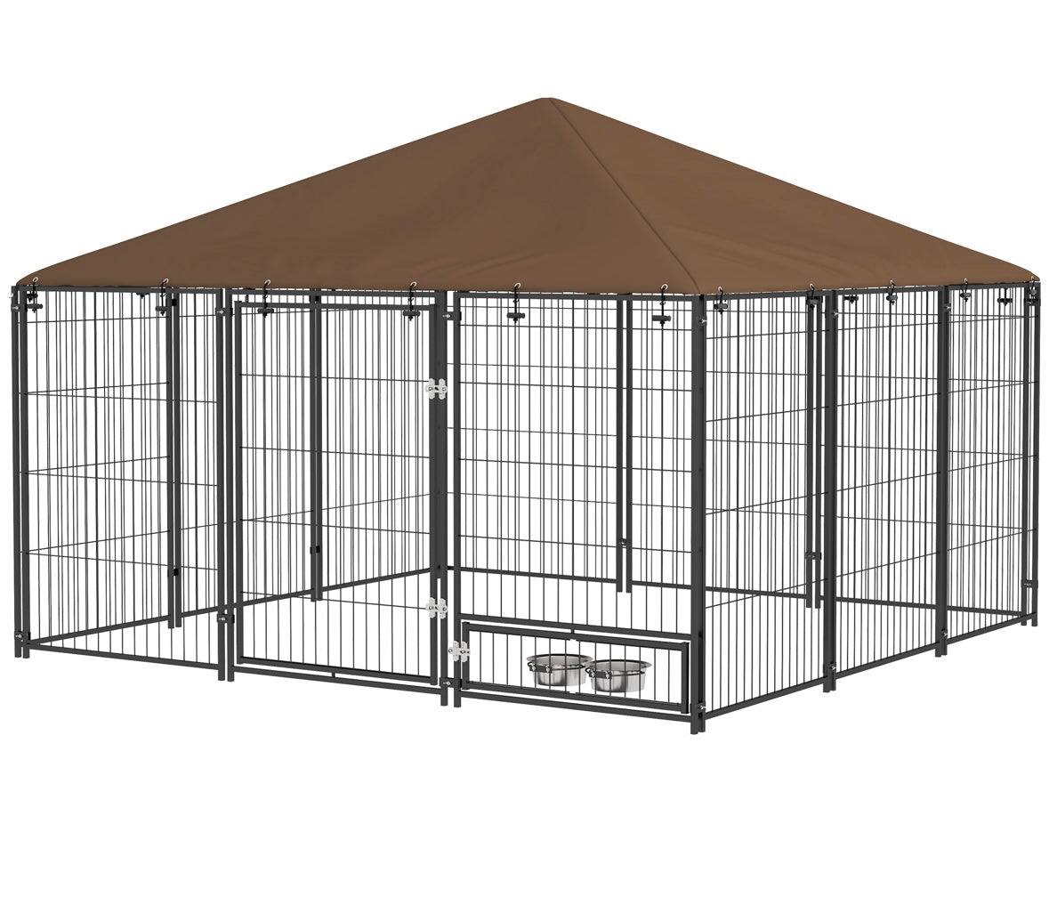 Outsunny Outdoor Dog Kennel with Roof & Feeding Door – Heavy-Duty Steel | Weather-Resistant | Spacious Design